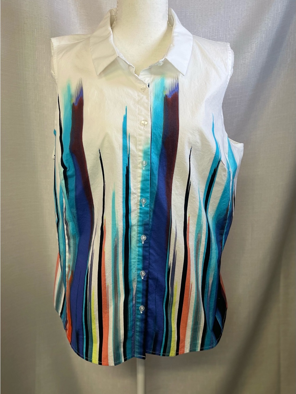 Worthington Women's XL Sleeveless Collared Button Down Shirt Multicolor Stripes